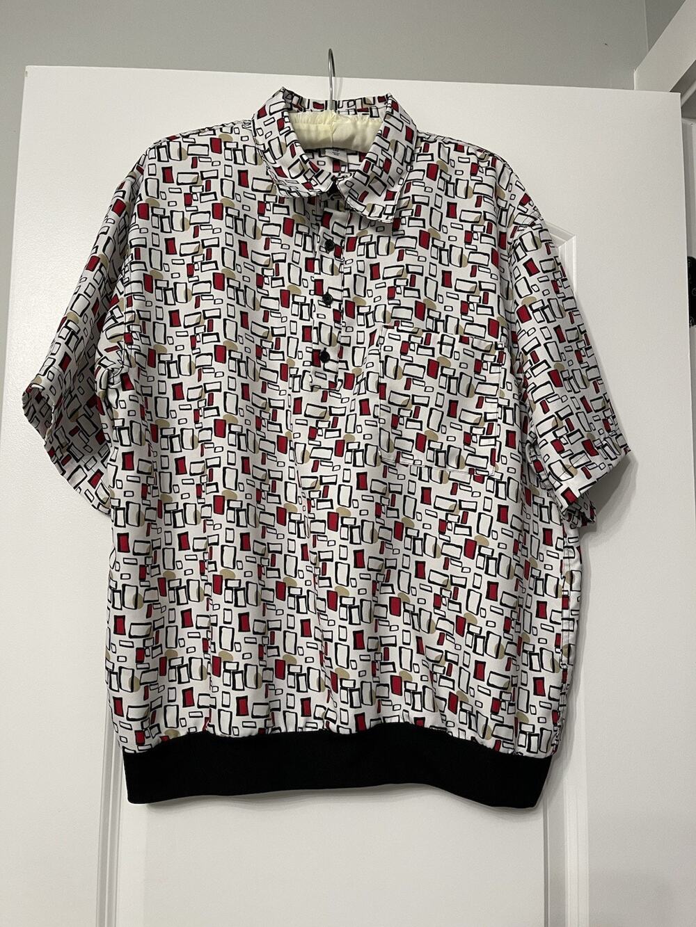 Vtg Irvine Park Polo Shirt Men L Abstract Geometric Disco 80s Banded Sopranos
